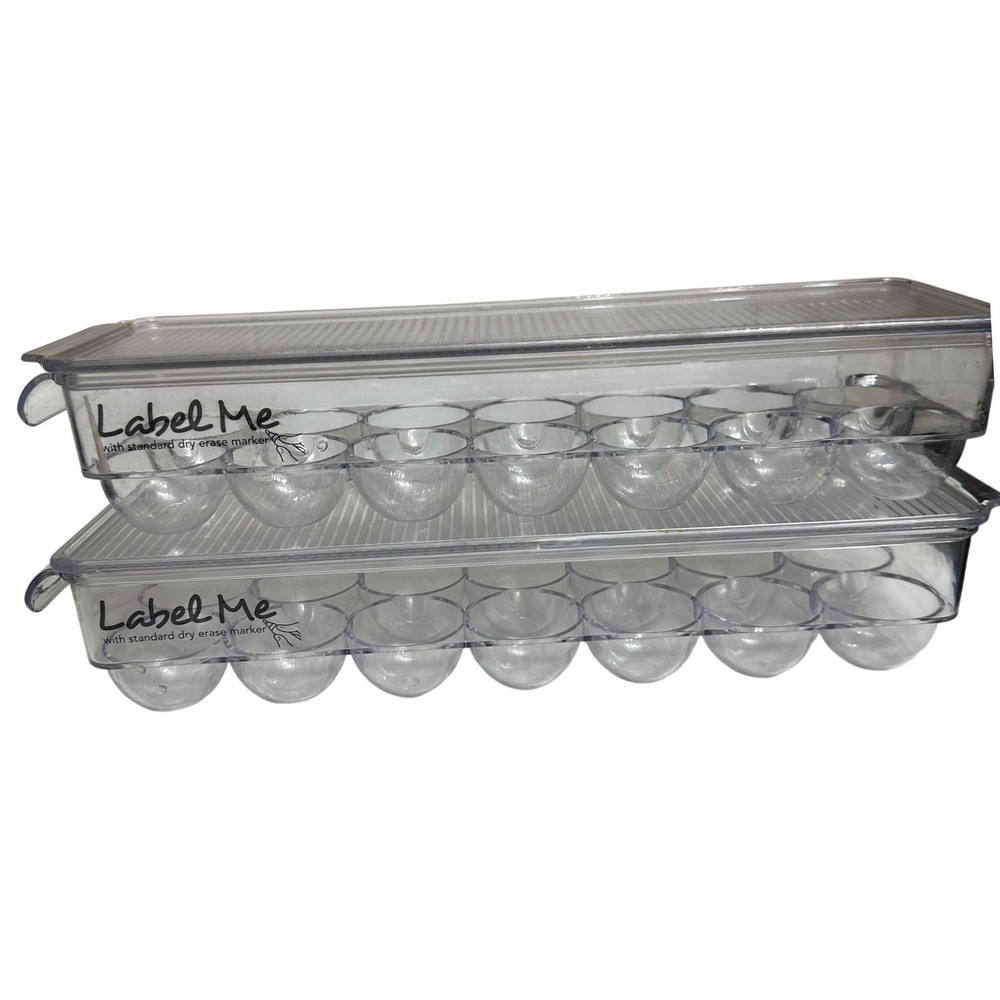 Label Me Egg Storage Container Set of 2 Clear Plastic Stackable 14-Count Bins